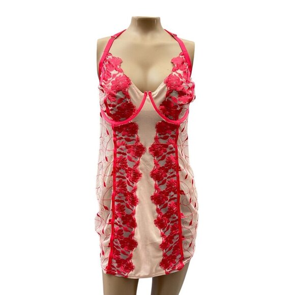 Torrid Sexy Raspberry Pink Underwire Embroidered Mesh Chemise Lingerie Women M/L - Picture 1 of 12